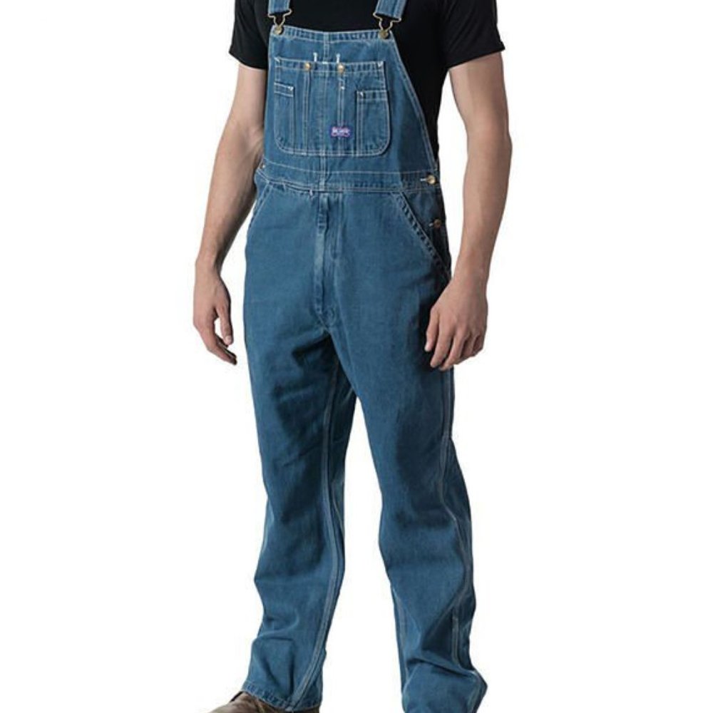Big Smith Bib Overalls 34" x 27" Blue Denim Zip Fly 100% Cotton Button Sides